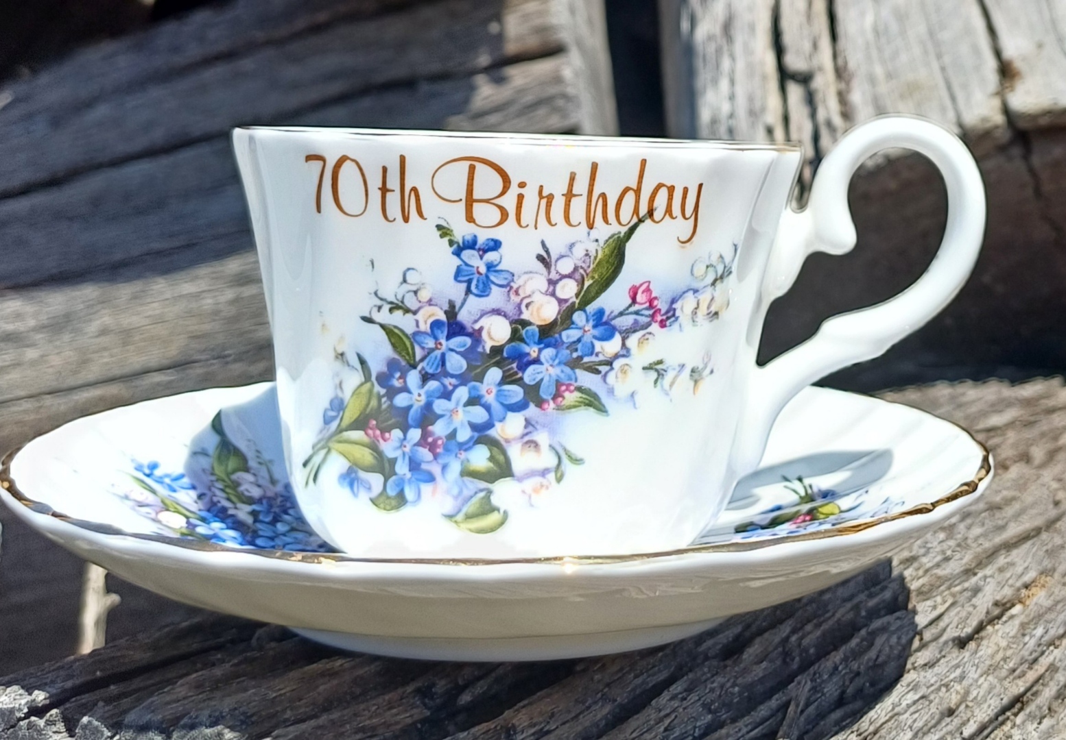 70th Birthday Cup and Saucer Set Forget Me Not 70th Birthday Cup and Saucer Set Forget Me Not