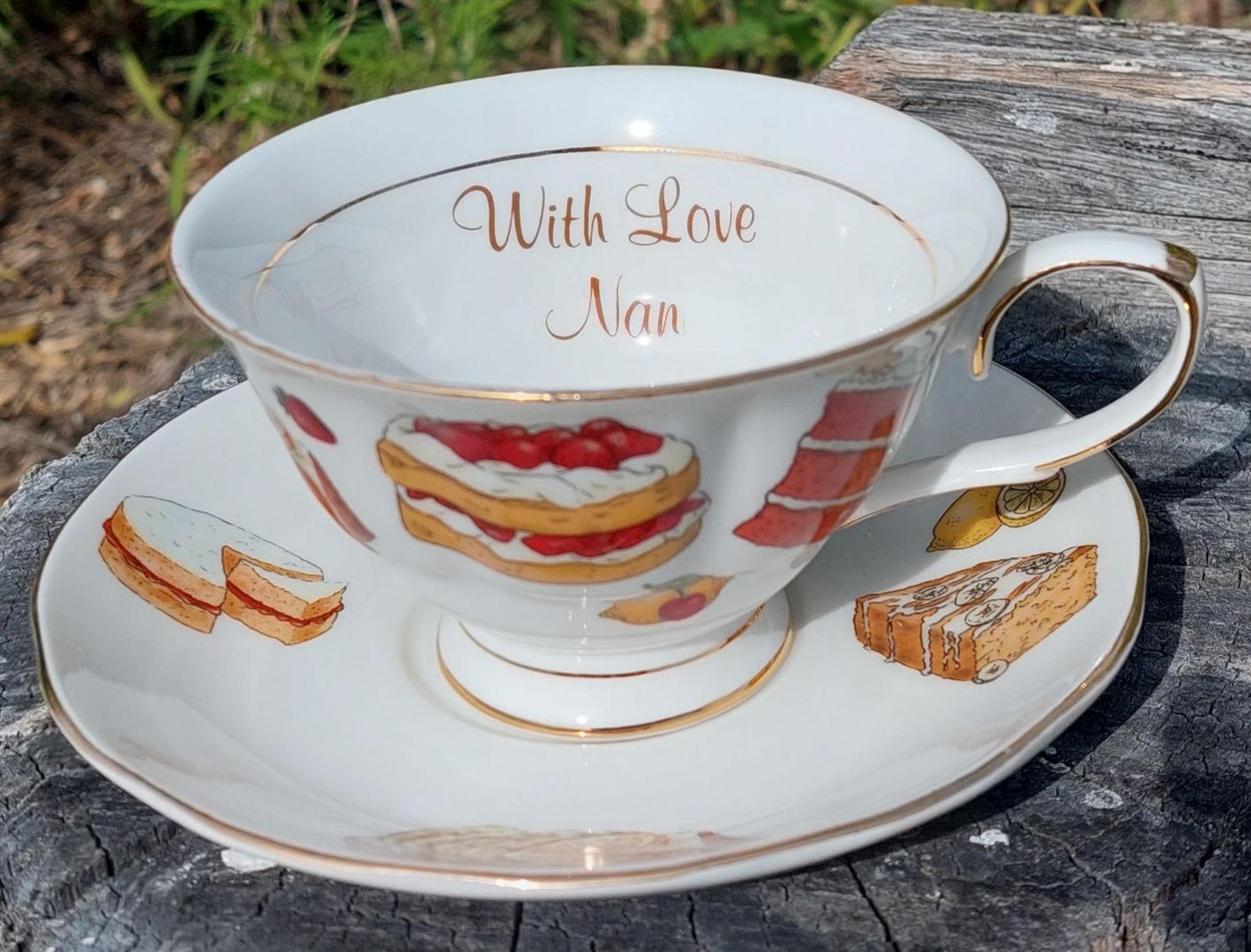 Cakes and Slices 1 cup & saucer set (Custom) with love Nan Cakes and Slices 1 cup & saucer set (Custom) with love Nan