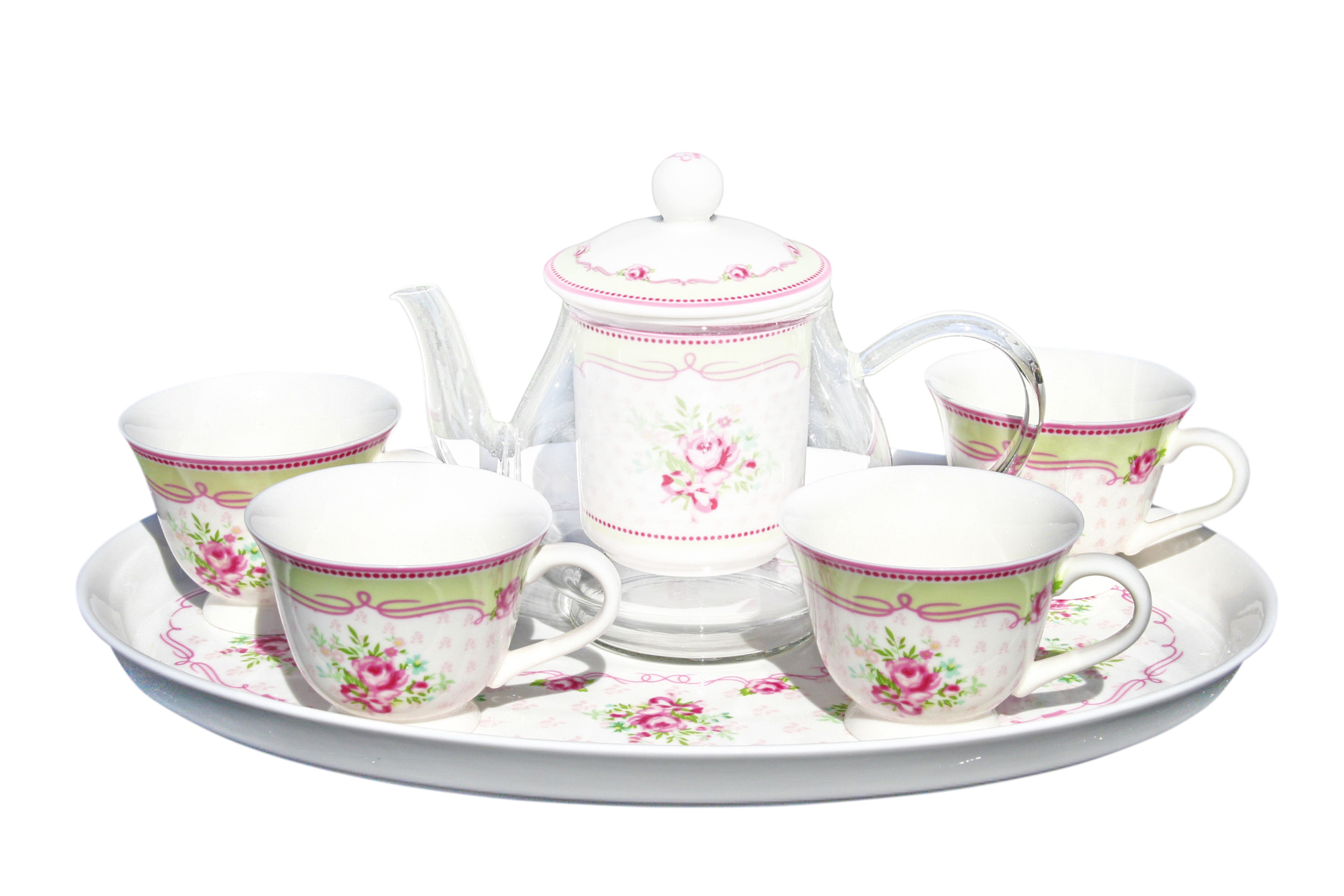 Glass/Porcelain 6pc Infused Tea Set Angel Rose Glass/Porcelain 6pc Infused Tea Set Angel Rose
