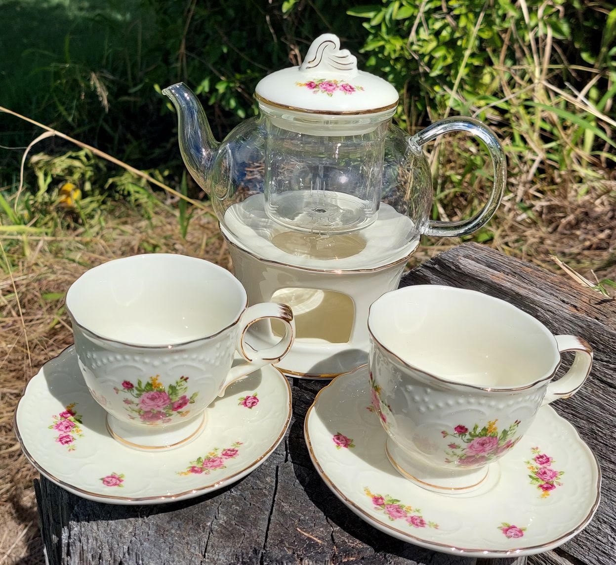 English cream rose garden 8pc Infused Tea set English cream rose garden 8pc Infused Tea set