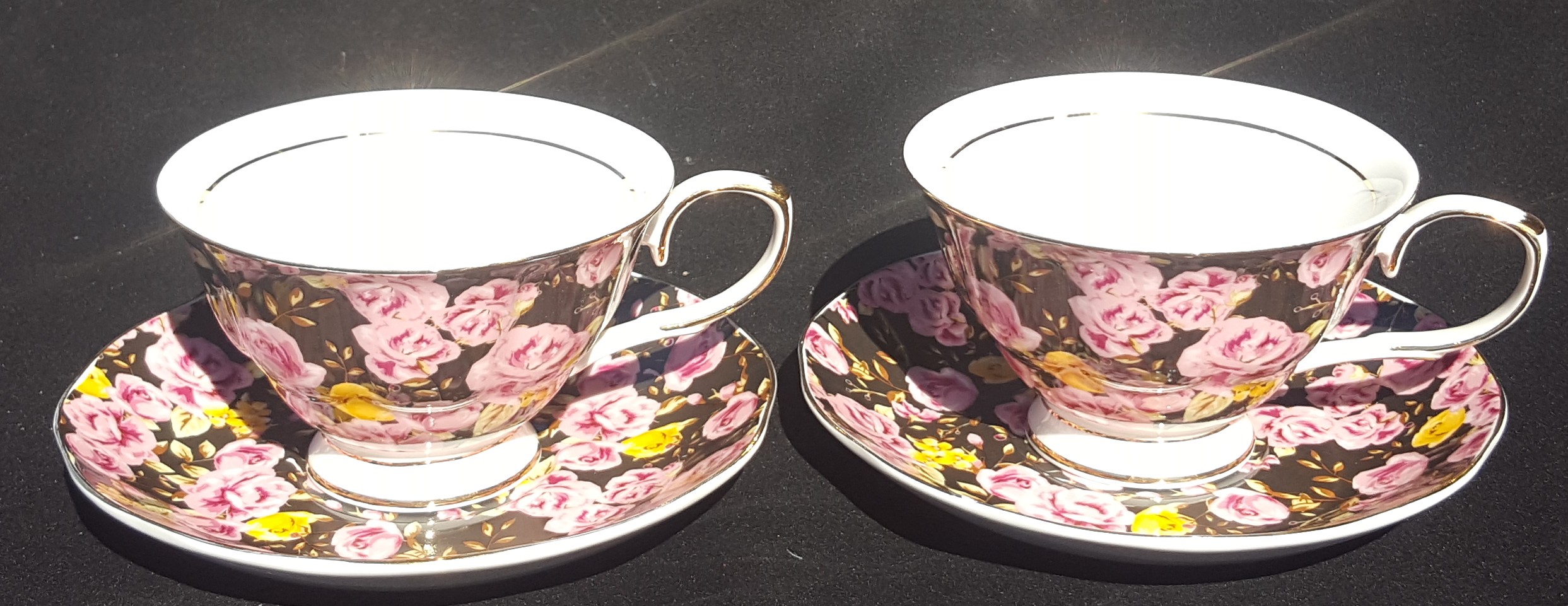 Midnight Rose Garden 2 cup & saucer set Midnight Rose Garden 2 cup & saucer set